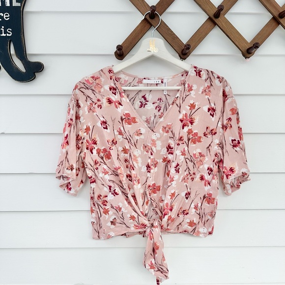 LUQ Pink Floral Tie Hem Top - Picture 2 of 5